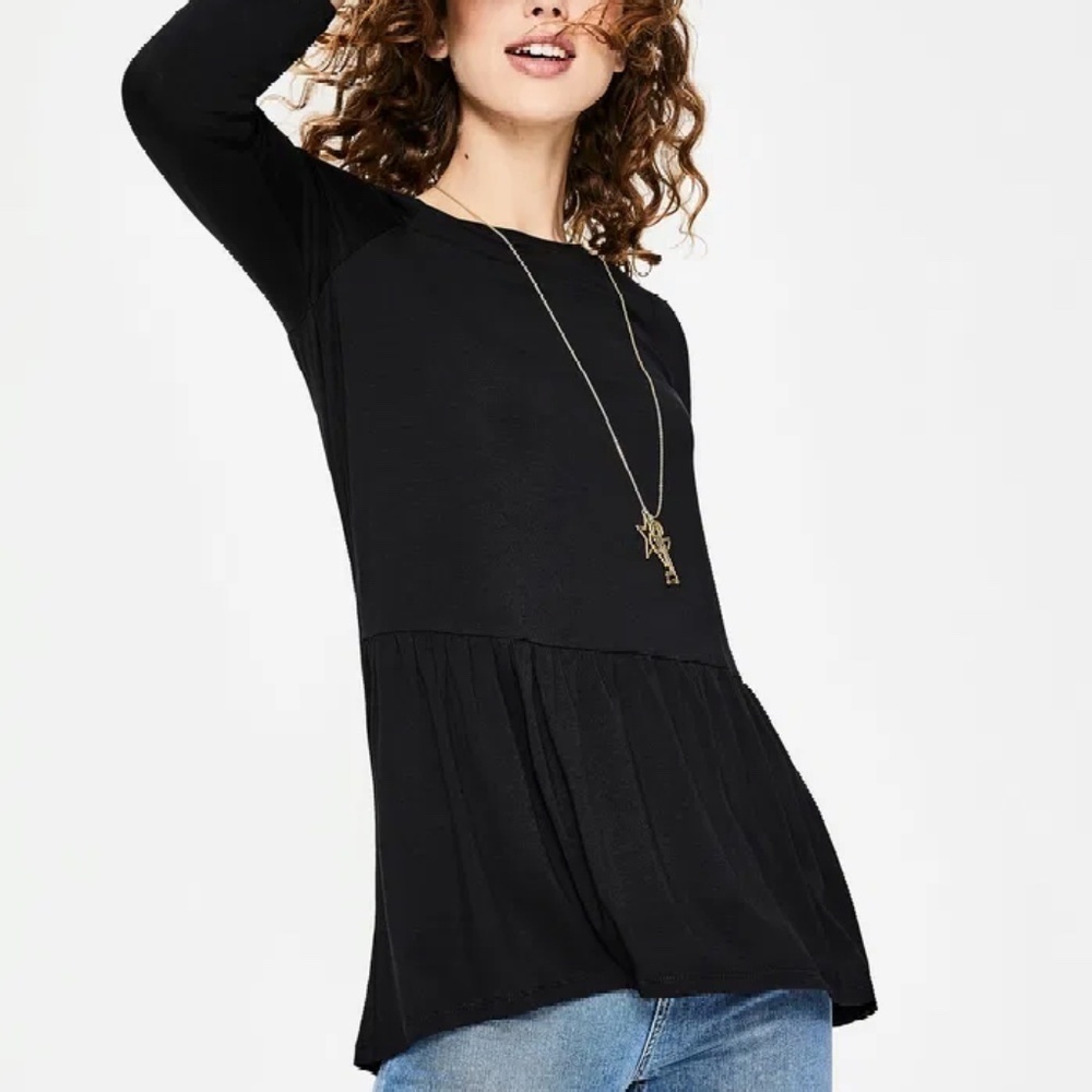 EUC Boden Katrina Jersey Top Black Ruffle Flounce 3/4 Sleeve Size XS